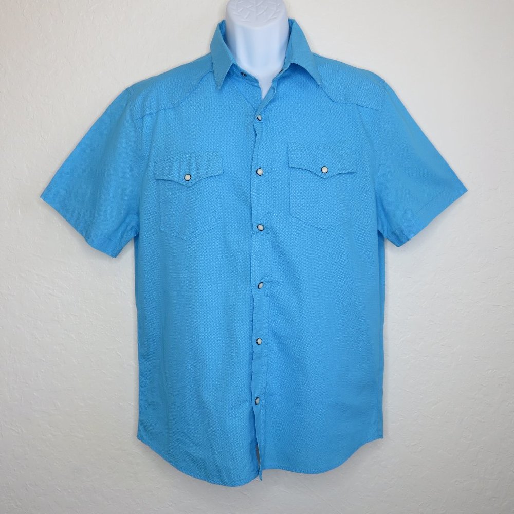 Ditch Plains* Men's Short Sleeve Pearl Snap Down Curved Hem Pockets Shirt~ Large